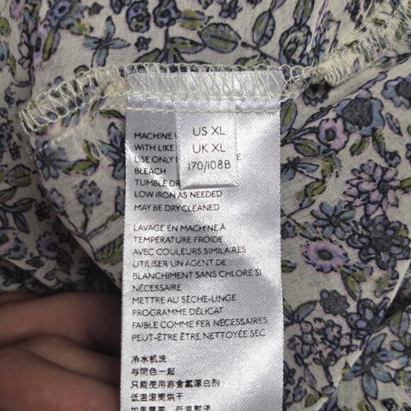 Free People Floral Blouse Blue White Long Sleeve Semi Sheer Size XL - Picture 6 of 7